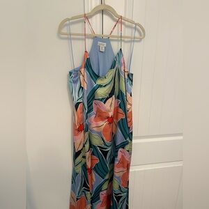 Floral Maxi Dress in Blue and Orange